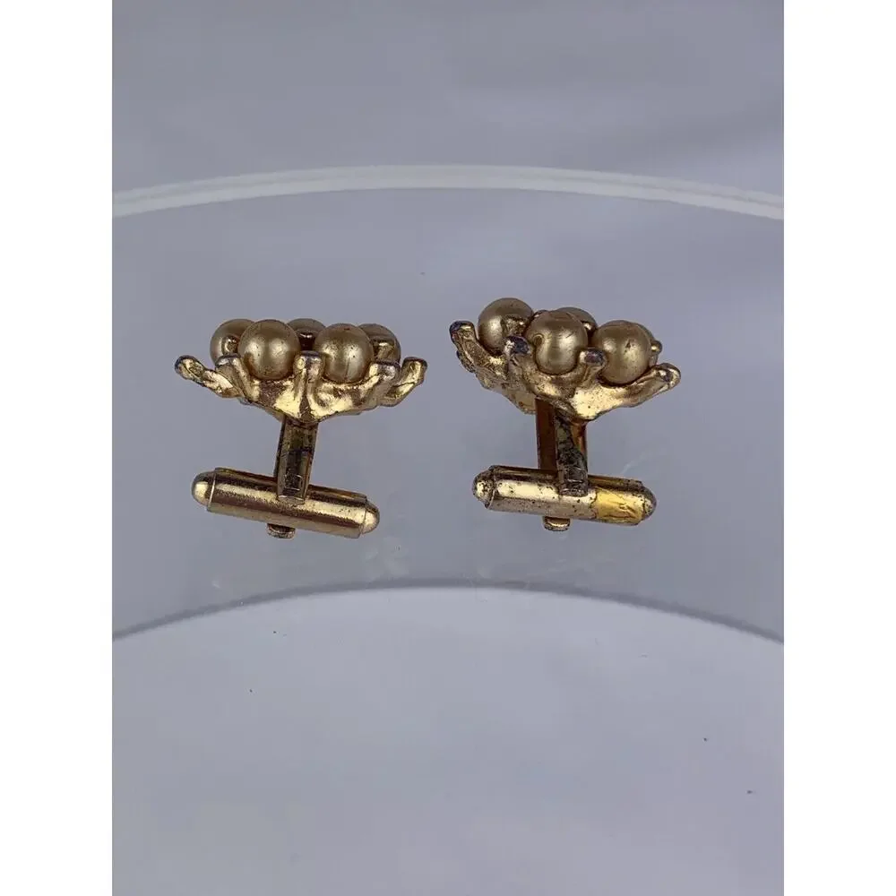 Ivory Faux Pearl Cluster Gold Tone Cufflinks Statement Formal Vintage